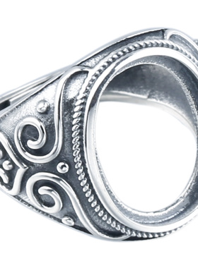 s925纯银复古戒指空托绿松石