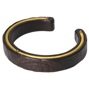 曲尾花原创手工镶铜黑檀木手镯男 情侣复古个性简约民族风手环女