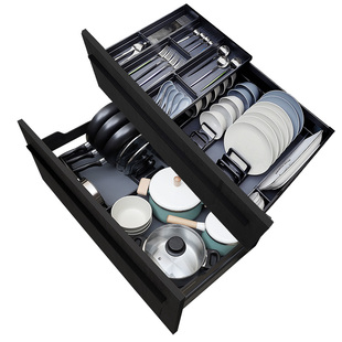 厨房地柜拉篮双层抽屉式拉篮铝合金碗碟篮锅具收纳不锈钢橱柜拉篮