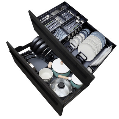 双层抽屉式铝合金橱柜拉篮不锈钢