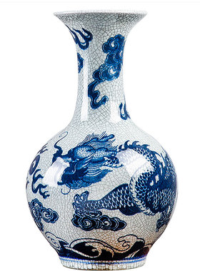 景德镇陶瓷器花瓶官窑裂纹釉龙纹