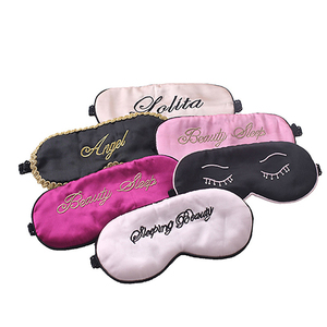 100%桑蚕丝双面真丝遮光睡觉睡眠卡通蕾丝可爱丝绸刺绣眼罩耳塞