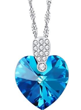 海洋之心S925纯银项链女心形水晶