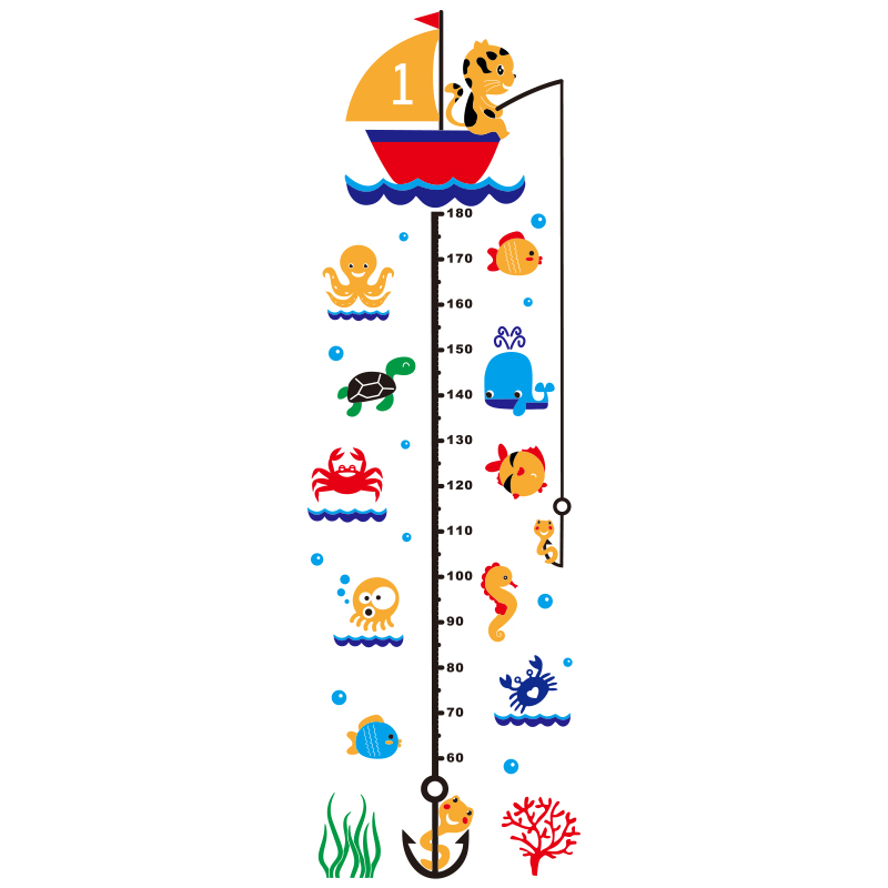 小猫钓鱼3d立体身高墙贴纸亚克力婴儿游泳馆儿童房装饰可移除墙贴