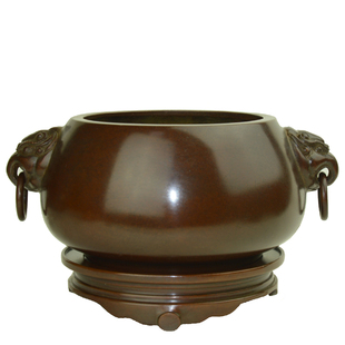 苏工香炉带底座兽耳铜香炉纯铜大号线香宣德炉供奉家用室内铜香炉