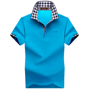 夏季中年男装短袖男T恤翻领纯色 商务体恤有领加肥加大半袖POLO衫