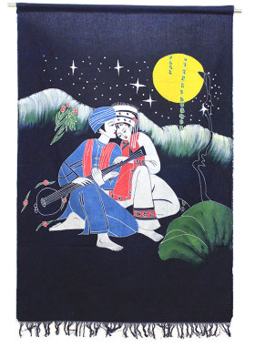 蜡染画白族风格风花雪月布艺门帘