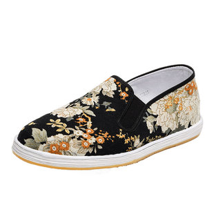 老北京布鞋男千层底传统花鞋潮流印花休闲民族风社会人散步开车鞋