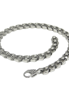 钛钢朋克风骷髅头长项链不褪色