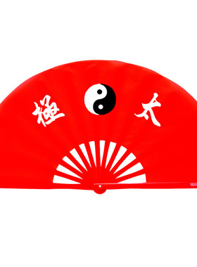 太极红色竹骨左右手健身响扇