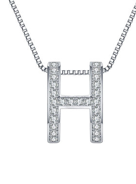 S925纯银锆石不褪色H字母项链女日韩国锁骨链简约网红彩金短吊坠