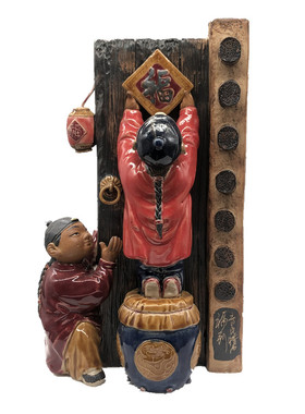 福到迎春接福童孩趣味贺年 石湾公仔陶瓷工艺品家居新款摆设礼品