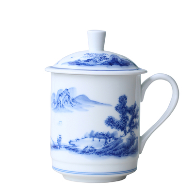 景德镇高白瓷釉下彩手绘青花茶杯