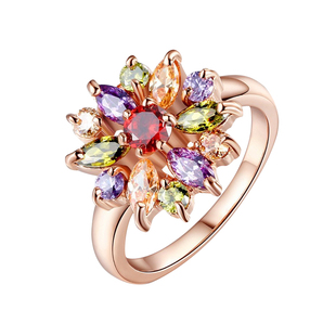 韩国蒙娜丽莎水晶七彩锆石戒指时尚百搭学生指环炫彩玫瑰金饰品女