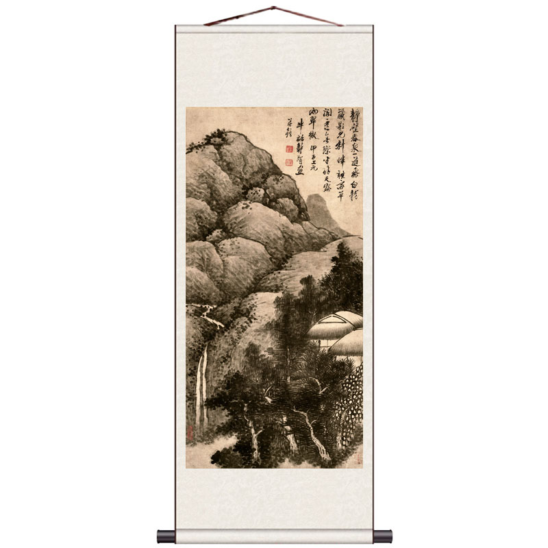 拓溪草堂仿古名家字画茶楼古典装饰画国画山水花鸟挂画石涛云山图