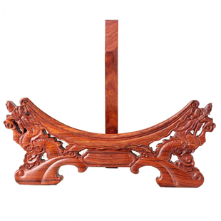 红木黑檀木盘架实木盘架底座支架双龙实木盘架瓷盘圆盘摆件底托