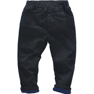 童装新款 儿童男童加绒裤中大童细条纹加绒裤子宝宝双层厚裤子