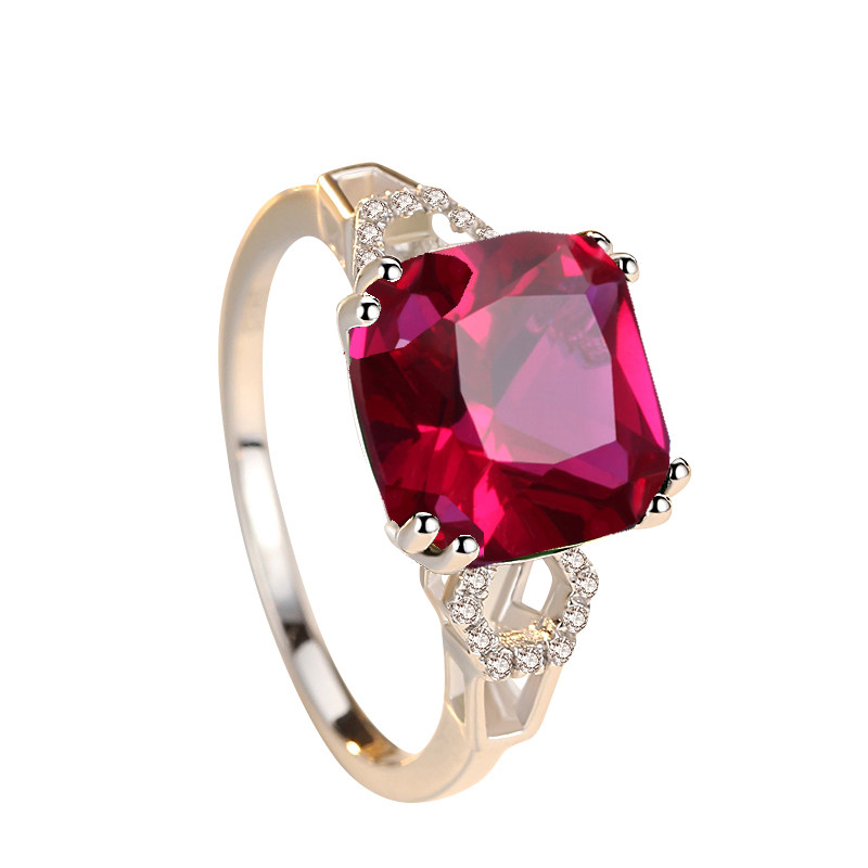 红宝石戒指女欧美时尚石榴石指环彩色宝石纯银镀18k金彩宝银饰品