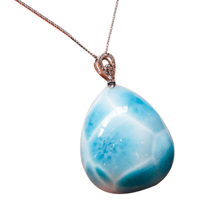 PLSTONE普琳丝天然冰种裸石玉化多米尼加海纹石吊坠女-可选18K扣