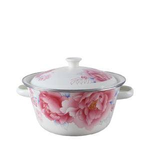 搪瓷双耳盆 珐琅盆加厚珐琅搪瓷搅拌碗 盖盆明火加热盆 煮面 带盖