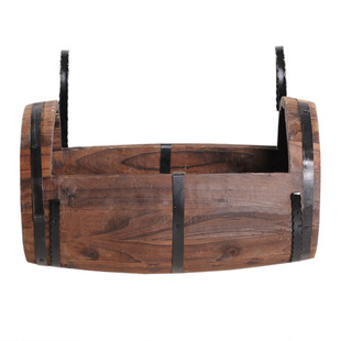 悬挂花盆 墙面软装饰品复古吊桶防腐木花箱壁挂花槽阳台栏杆花架