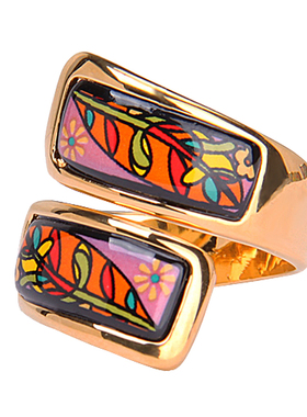 莫奈梦幻花园手工画珐琅戒指女