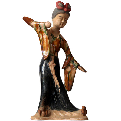 仿古唐三彩仕女陶瓷摆件陶俑古玩