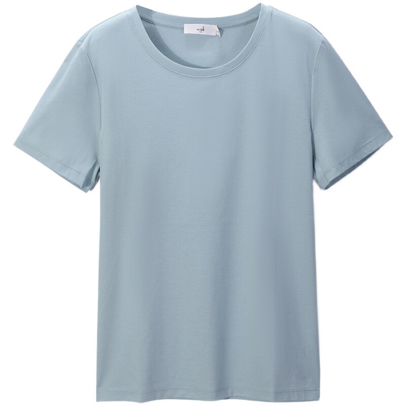 万丽2021新款80支双面丝光匹马棉t恤女短袖纯棉宽松纯色打底衫