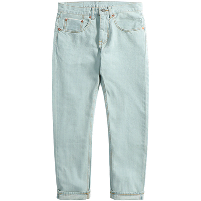 弹力浅色港风直筒牛仔裤