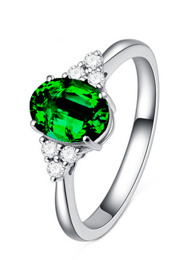 椭圆形蛋形绿碧玺戒指女款开口