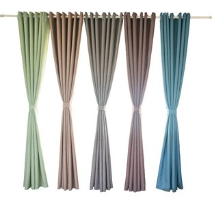 浅灰色咖绿色米粒格子纹北欧简约现代客厅卧室纯色高遮光窗帘定制