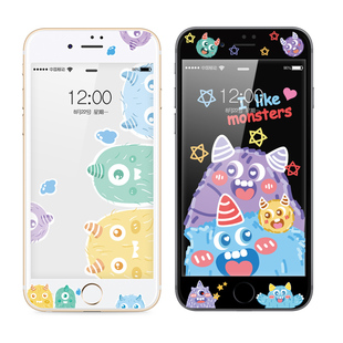 适用于苹果se钢化膜iPhone8卡通可爱8plus全屏覆盖6sp彩膜7p贴膜8