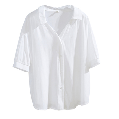 半截袖2022新款白色衬衫韩版