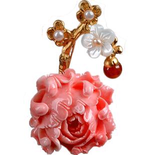 锦贝传说手工定制铜渡24k金胸托贝壳胸针/吊坠名媛贝雕两用胸针