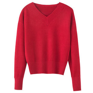 短款v领毛衣女秋冬高腰小个子上衣 百搭套头针织衫加厚内搭打底衫