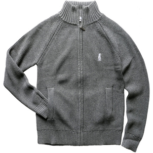 立领粗线毛衣外套男撞色开衫半高领拉链厚针织衫个性灰色系运动潮