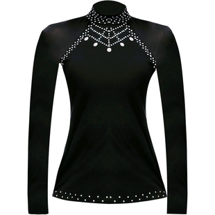 拉丁舞服装女镶钻长袖舞蹈服成人大码国标高领练功服摩登舞上衣女