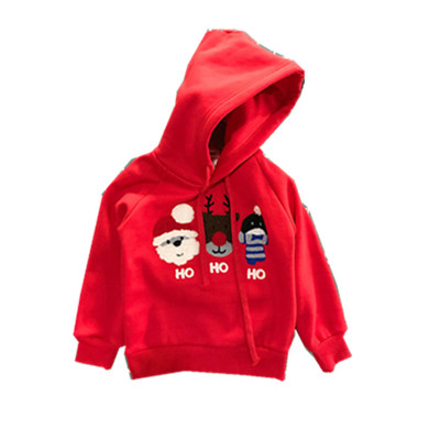 儿童圣诞节卫衣加绒加厚连帽套头