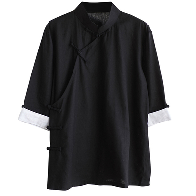 古风改良立领斜襟棉麻中式汉服
