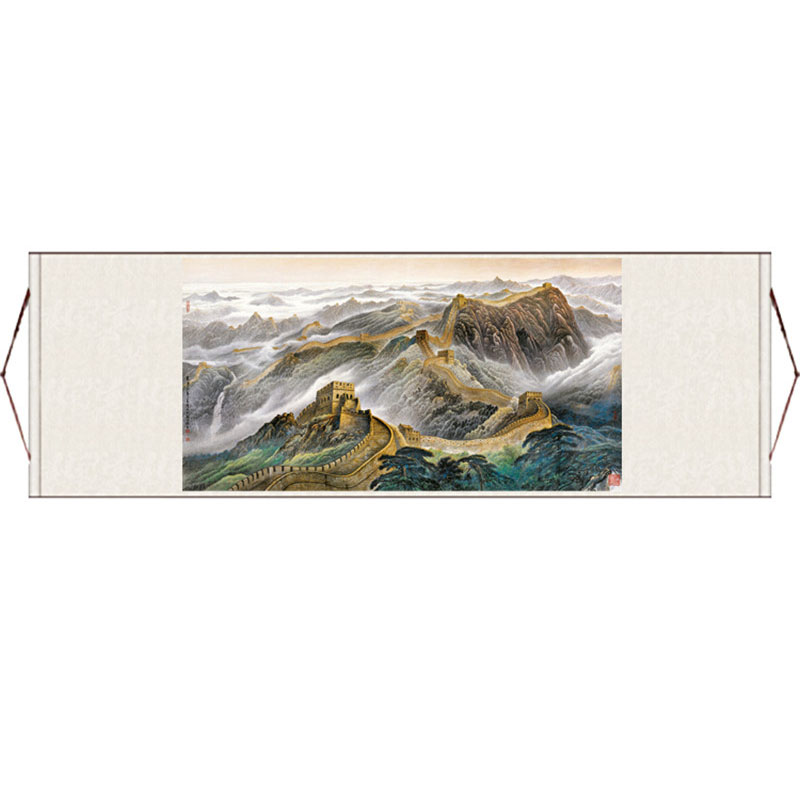 长城挂画丝绸卷轴画办公室装饰画长城礼品字画送老外玄关风水定制