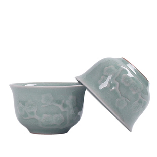 手工汝瓷茶杯 汝窑品茗杯陶瓷三才杯开片主人杯 功夫茶具大号茶杯