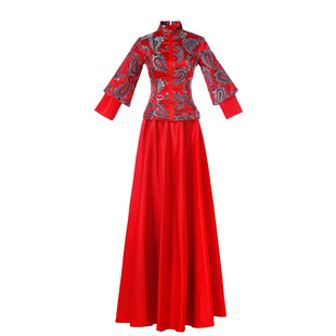 伴娘服2025新款冬季红色中式秀禾外嫁女回娘家服装大码长袖演出服