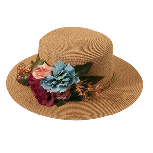 韩版新款时尚立体花朵平顶草帽女夏天沙滩遮阳帽优雅百搭度假礼帽