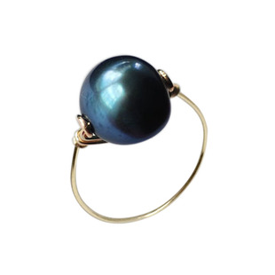 黑珍珠戒指女巴洛克不规则淡水简约大气个性原创手工定制食指戒