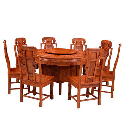 红木餐桌花梨木刺猬紫檀圆桌