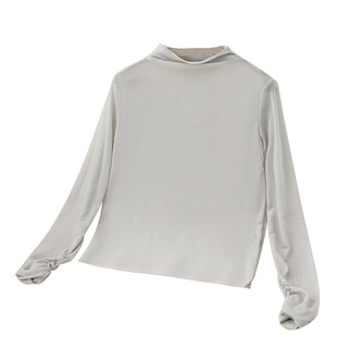 透明网纱打底衫女薄纱上衣黑色蕾丝性感纱衣白色内搭罩衫皮肤衣