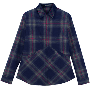 2024新款春季纯棉口袋格子衬衫女装韩版宽松胖MM长袖全棉衬衣外套