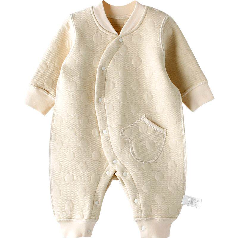 新生婴儿衣服春秋冬装纯棉保暖无骨彩棉爬服夹棉睡衣宝宝连体衣A