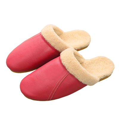 牛皮保暖冬季居家厚底棉拖鞋防水