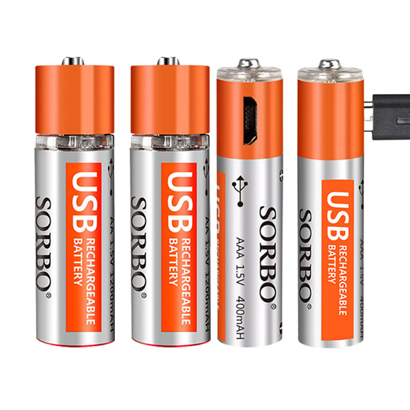SORBO硕而博USB充电电池5号USB电池5号1.5V锂电池aa玩具鼠标电池